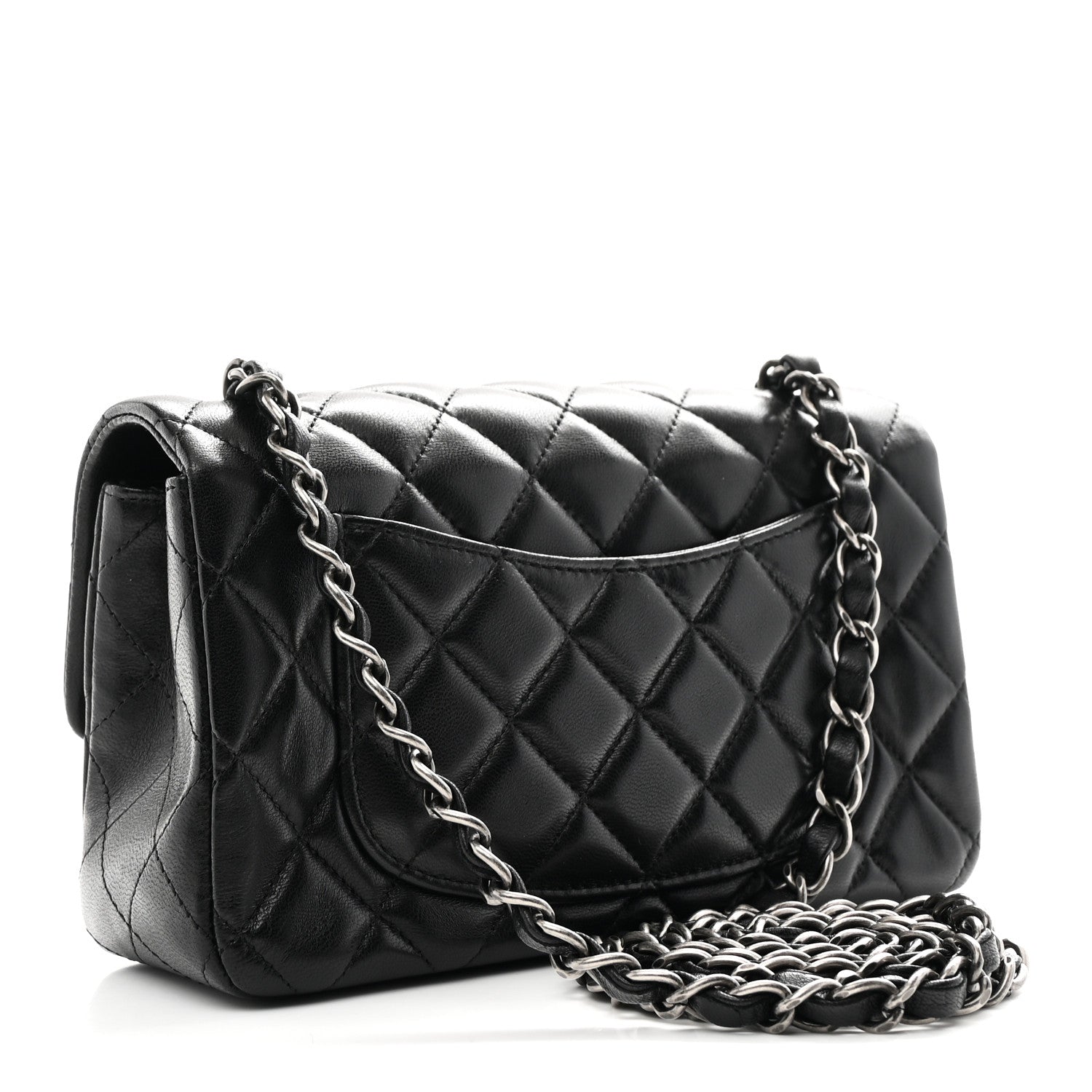 Lambskin Quilted Mini Rectangular Flap Black