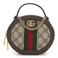 GG Supreme Monogram Top Handle Web Mini Ophidia Round Shoulder Bag Brown