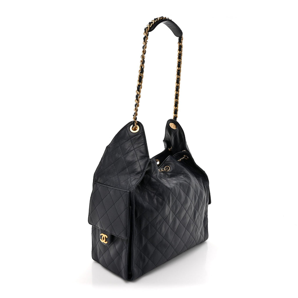 Caviar Quilted Medium Chanel 25 Handbag Dark Navy