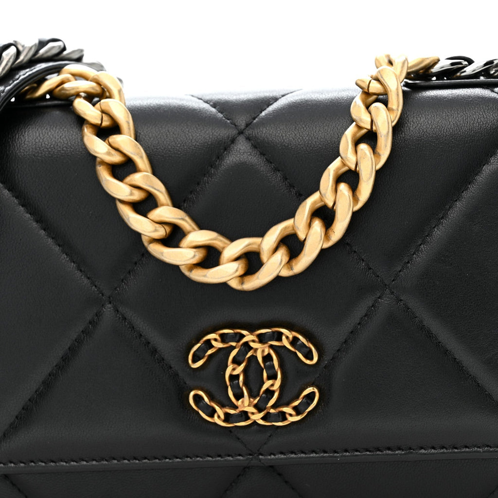 Lambskin Quilted Chanel 19 Wallet On Chain WOC Black