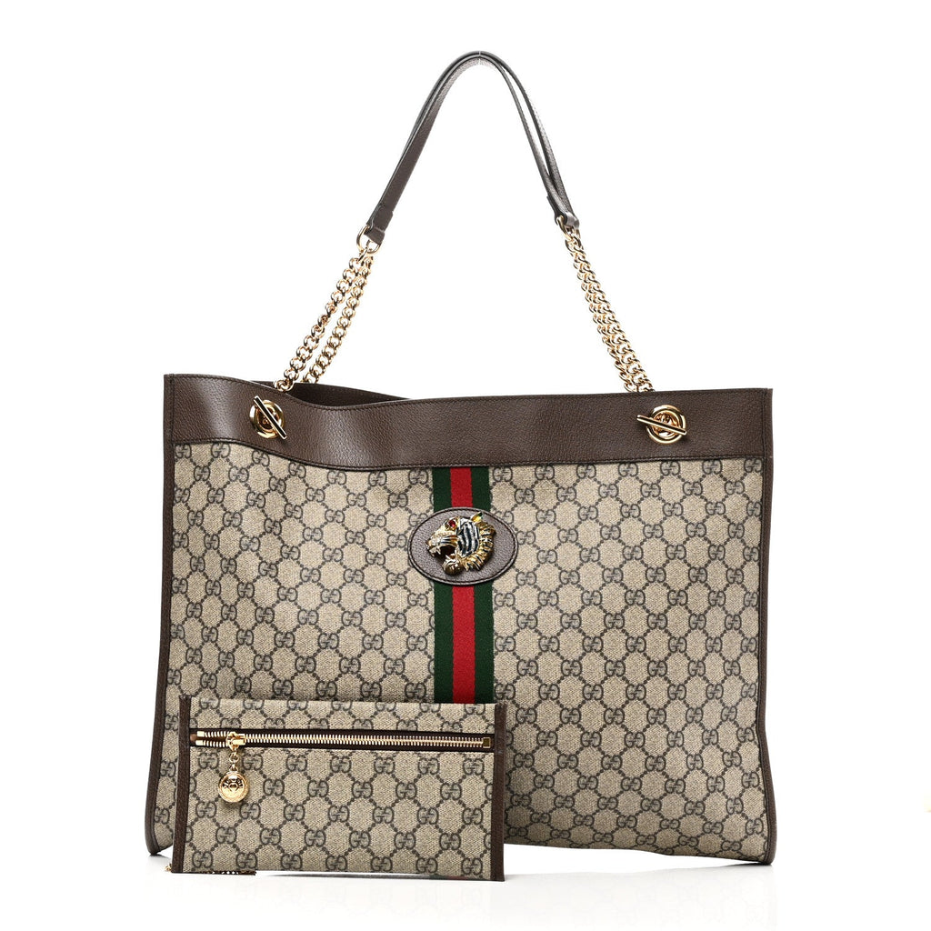 GG Supreme Monogram Large Rajah Chain Tote Beige New Acero
