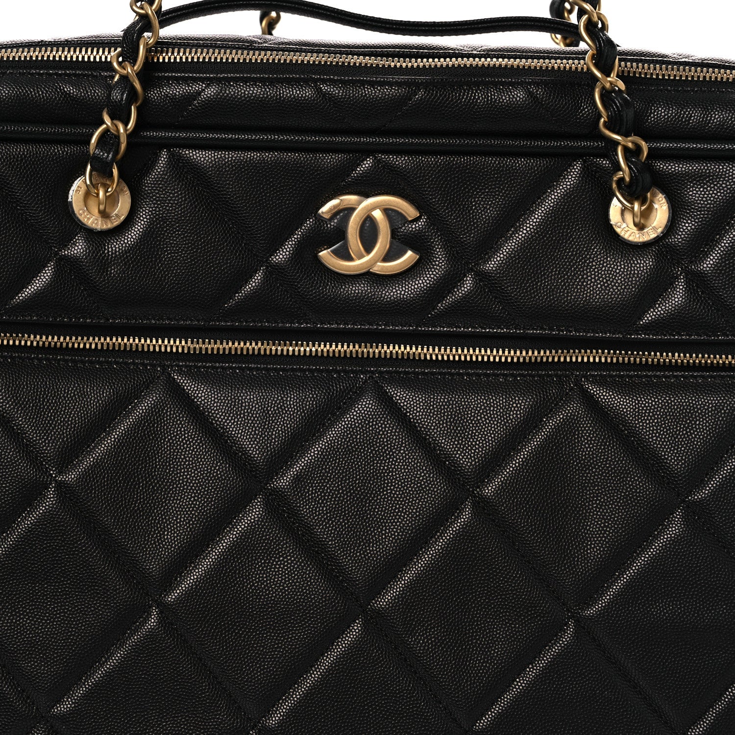 Shiny Grained Calfskin Quilted Large Travel Bowling Bag Black