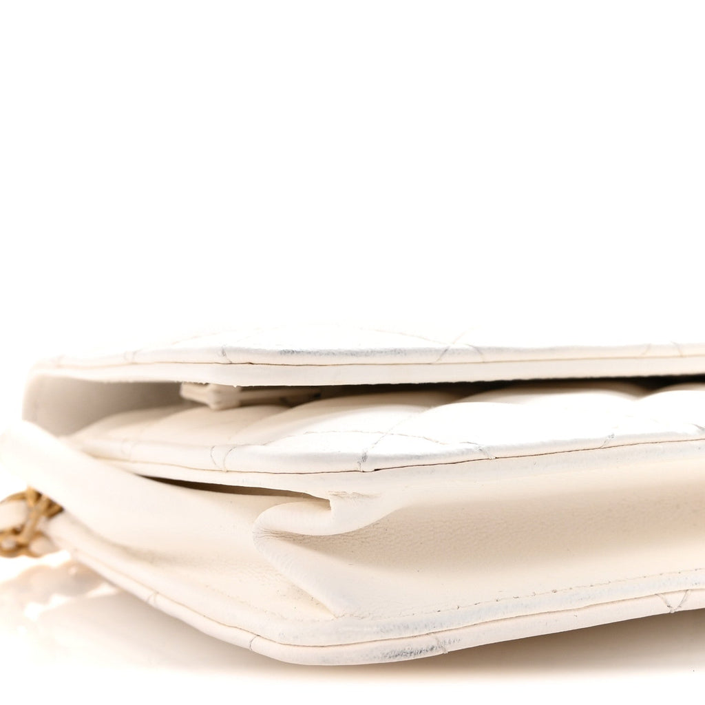 Lambskin Quilted Romance Wallet On Chain WOC White