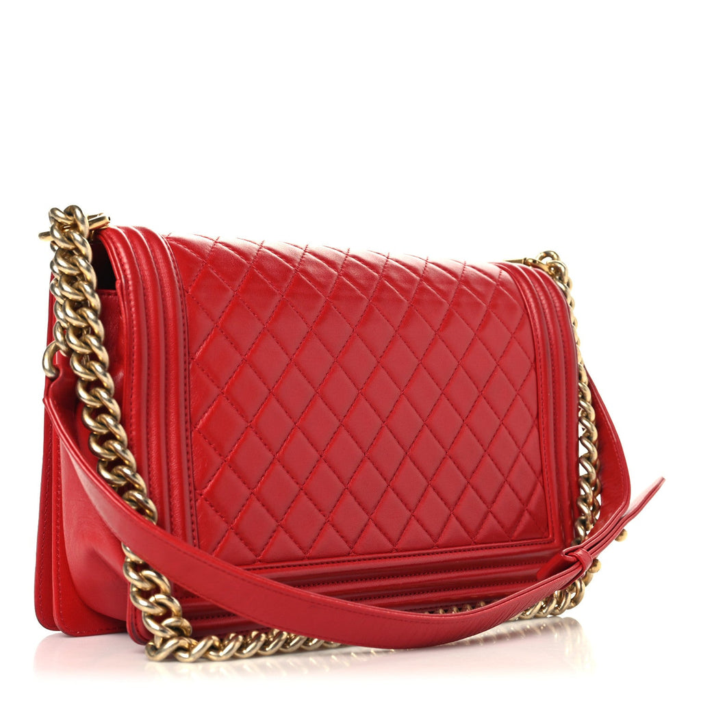 Lambskin Quilted New Medium Boy Flap Red