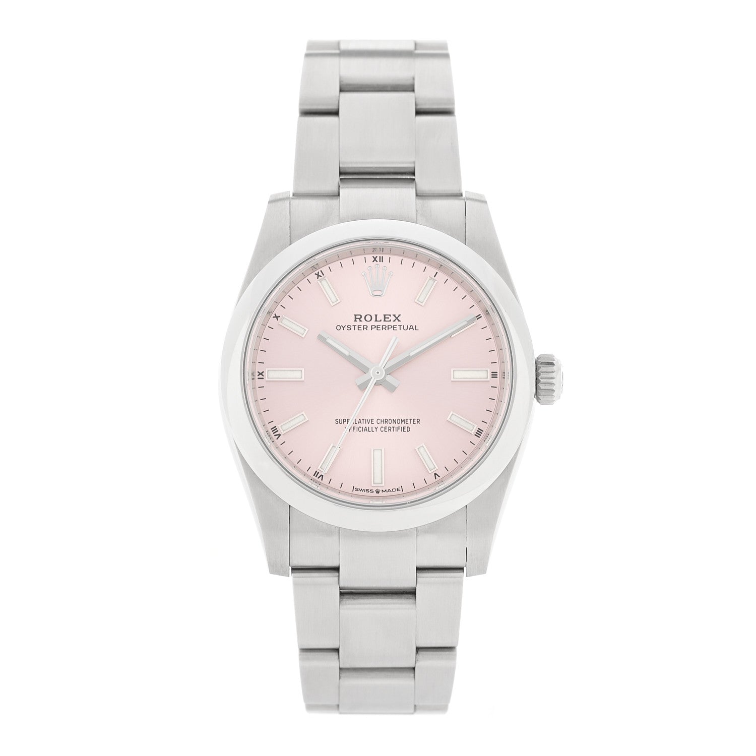 Stainless Steel 34mm Oyster Perpetual Watch Pink 124200