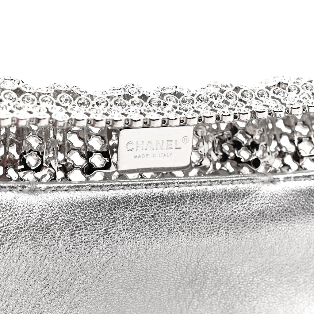 Crystal Embellished Metallic Lambskin Mini Chanel 22 Silver