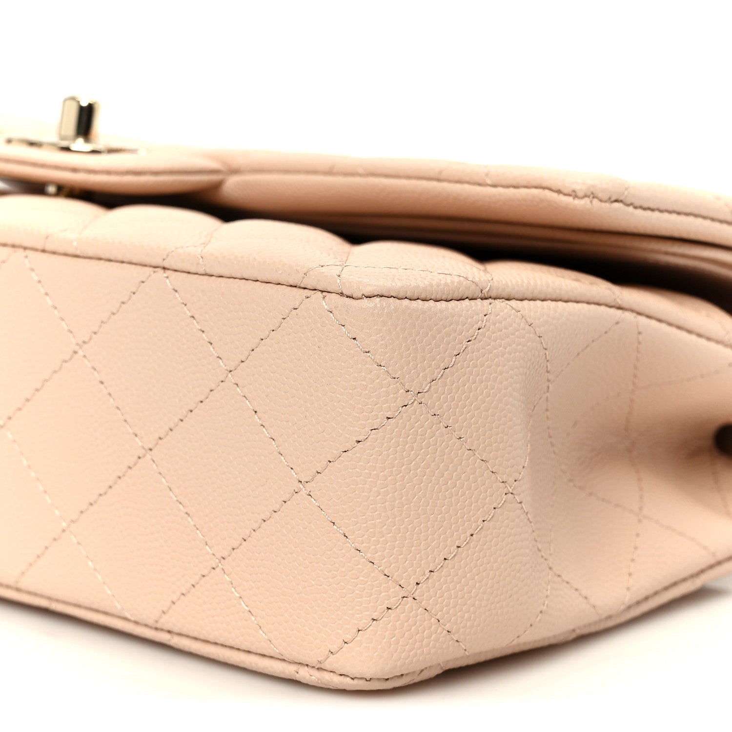 Caviar Quilted Medium Double Flap Light Beige