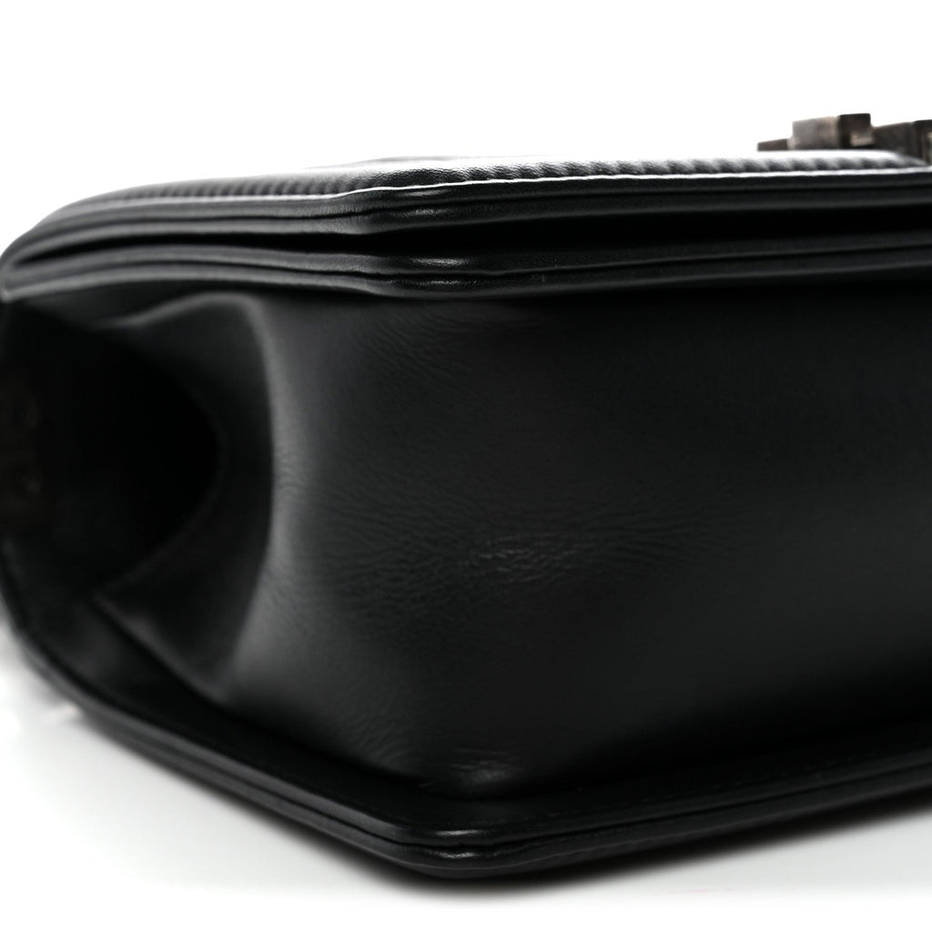 Calfskin Quilted Small Boy Flap Black