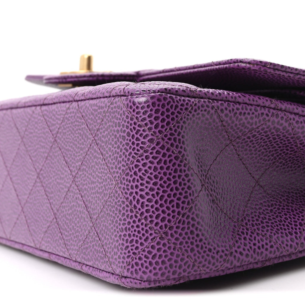 Caviar Quilted Medium Double Flap Purple