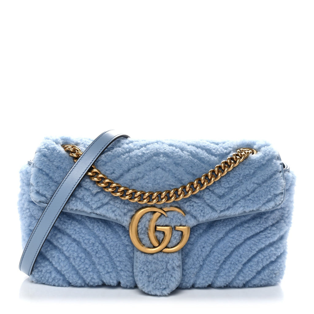 Merino Wool Matelasse Small GG Marmont Shoulder Bag Cadet Blue