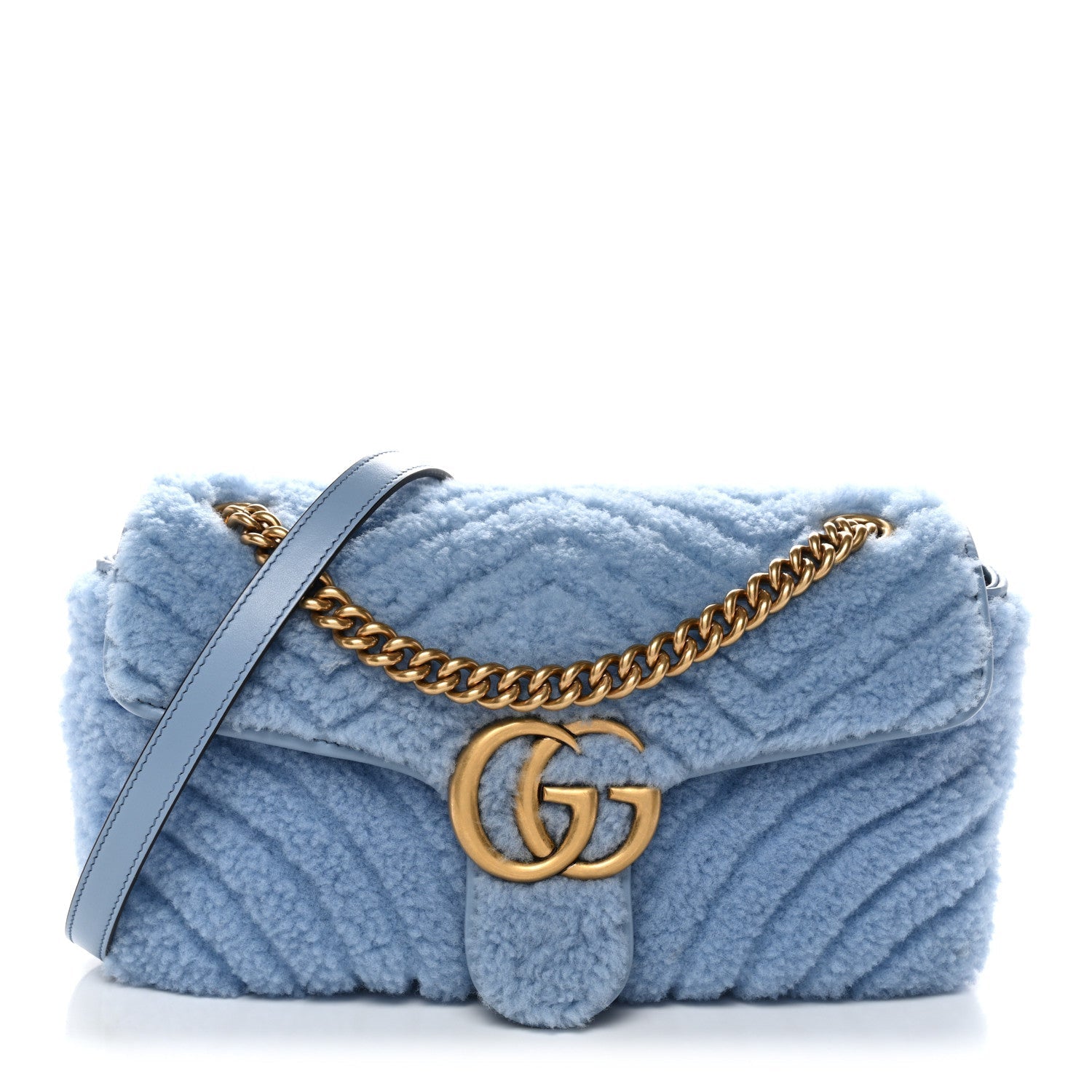 Merino Wool Matelasse Small GG Marmont Shoulder Bag Cadet Blue