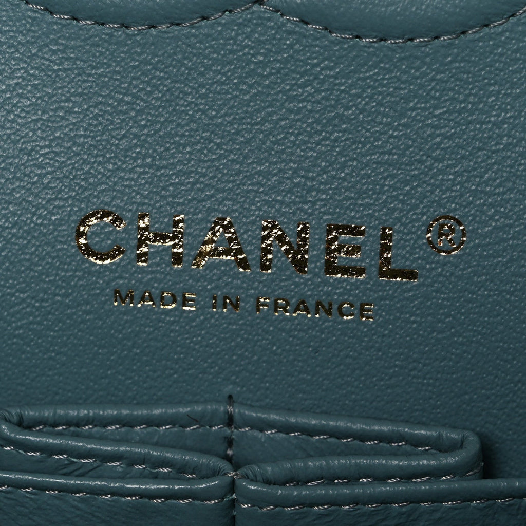 Iridescent Caviar Quilted Medium Double Flap Light Blue