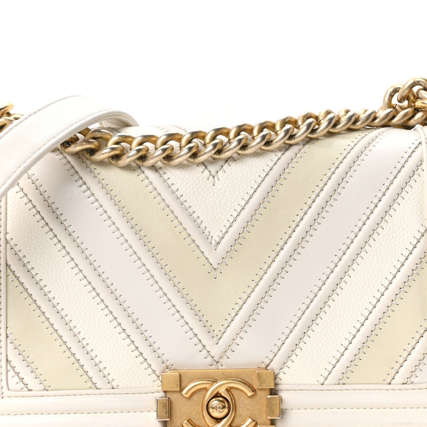 Caviar Calfskin Chevron Medium Boy Flap White