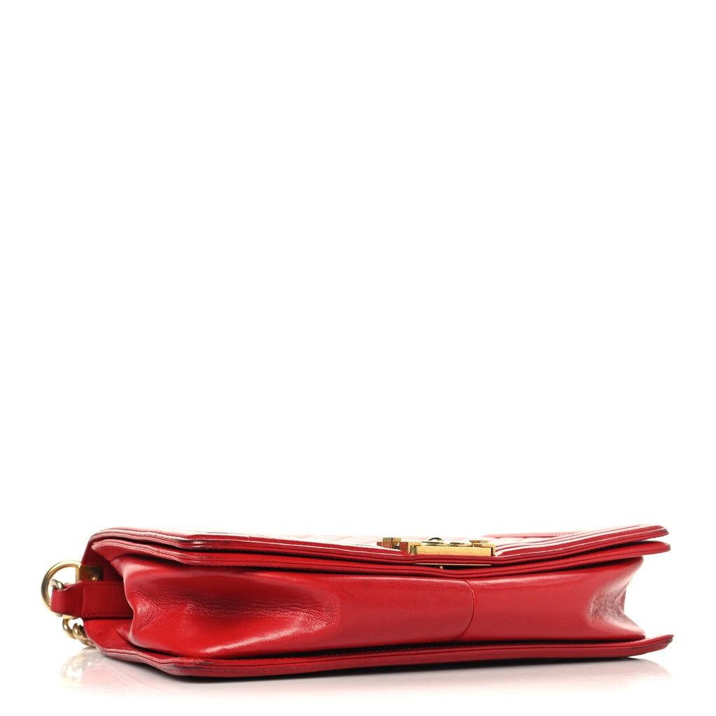Lambskin Quilted New Medium Boy Flap Red