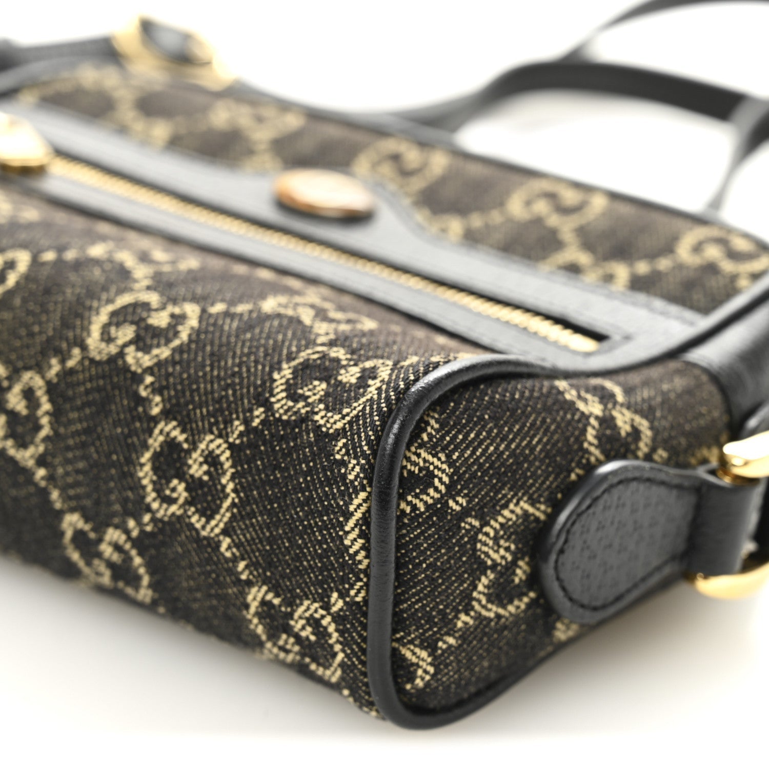 Jacquard Black Denim GG Monogram Textured Dollar Calfskin Mini Ophidia Shoulder Bag Black Ivory