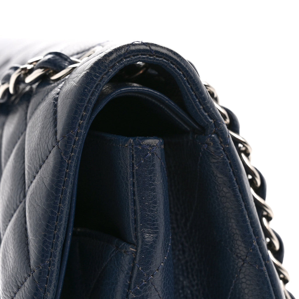 Caviar Quilted Maxi Double Flap Navy Blue