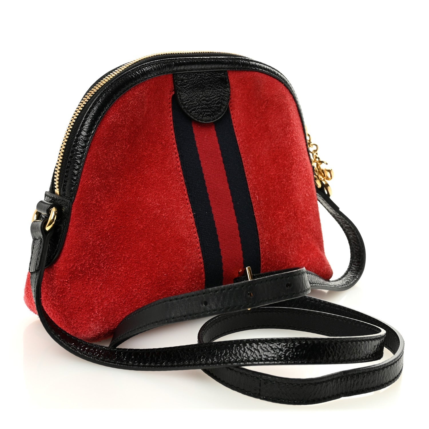Suede Patent Web GG Small Ophidia Dome Shoulder Bag Hibiscus Red