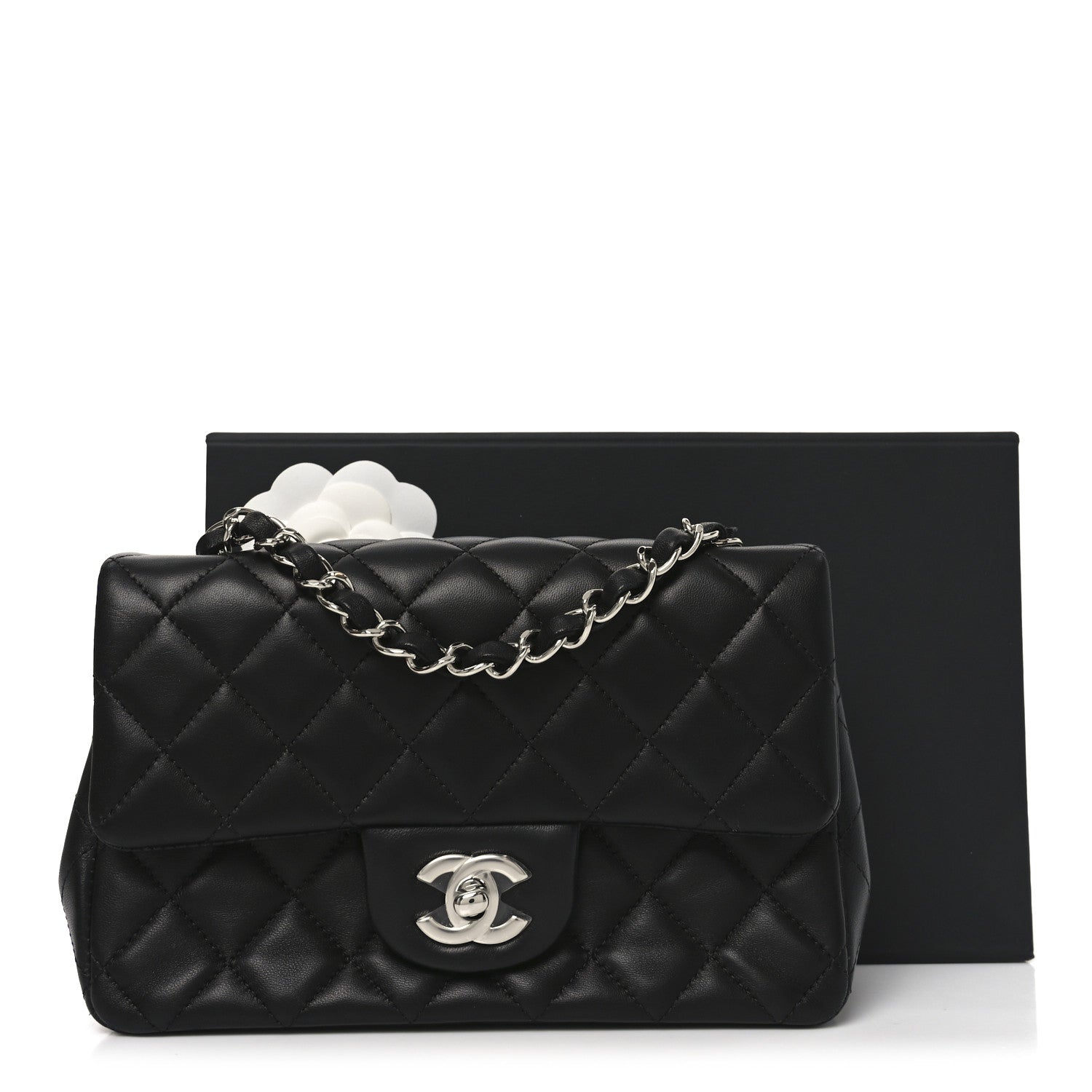 Lambskin Quilted Mini Rectangular Flap Black