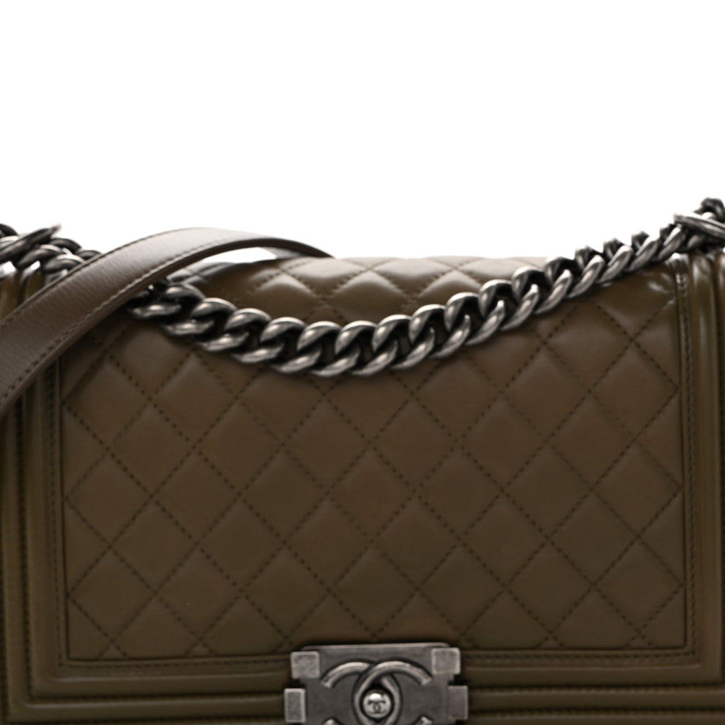 Lambskin Quilted Medium Boy Flap Khaki