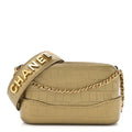 Metallic Calfskin Crocodile Embossed Small Gabrielle Clutch With Chain Gold