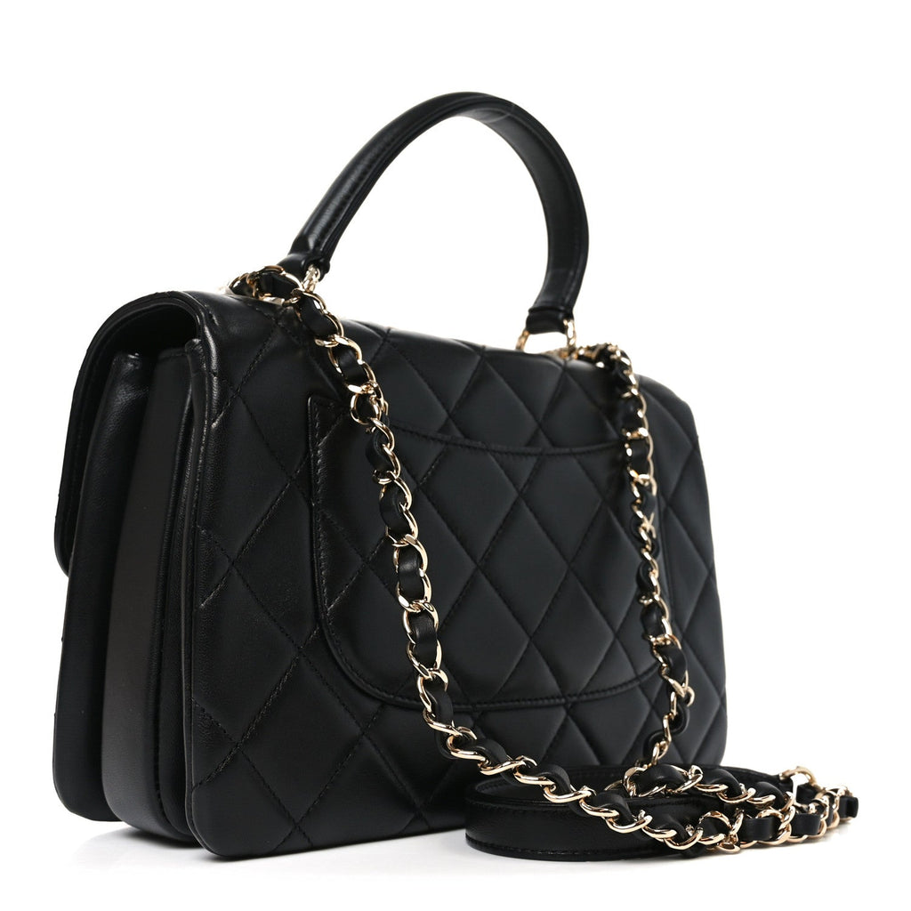 Lambskin Quilted Small Trendy CC Flap Dual Handle Bag Black