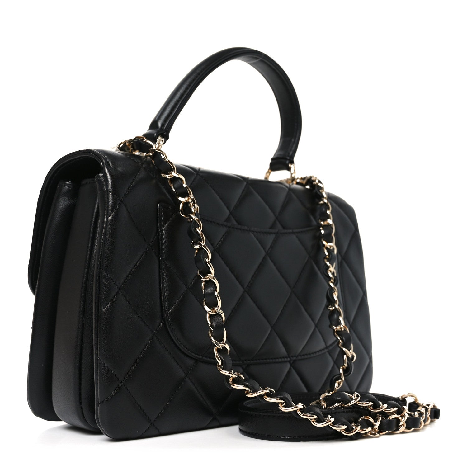 Lambskin Quilted Small Trendy CC Flap Dual Handle Bag Black