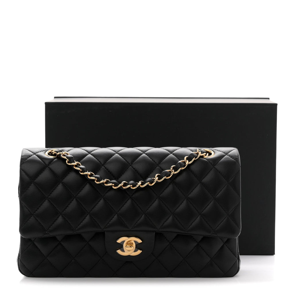 Lambskin Quilted Medium Double Flap Black