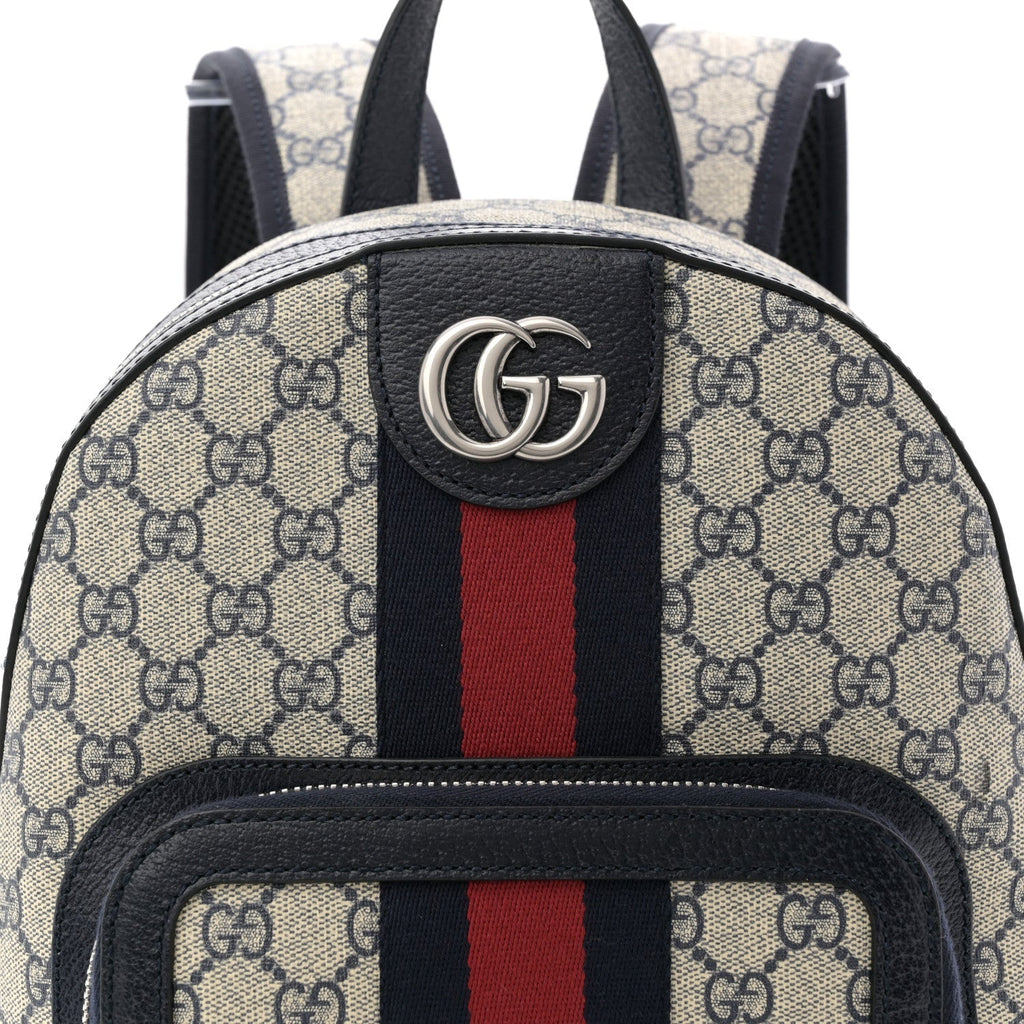 GG Supreme Monogram Textured Dollar Calfskin Web Small Ophidia Day Backpack Beige Blue Black