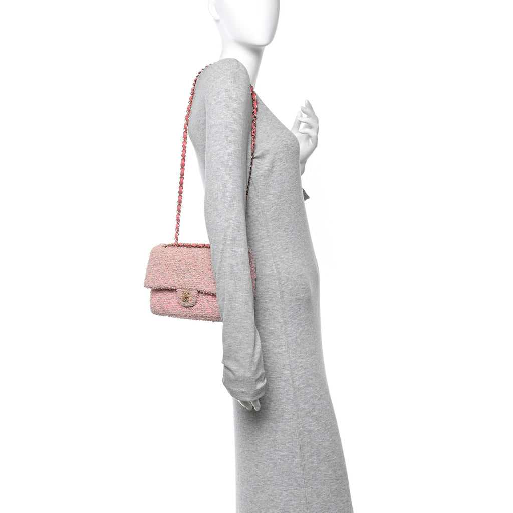 Tweed Medium Double Flap Pink