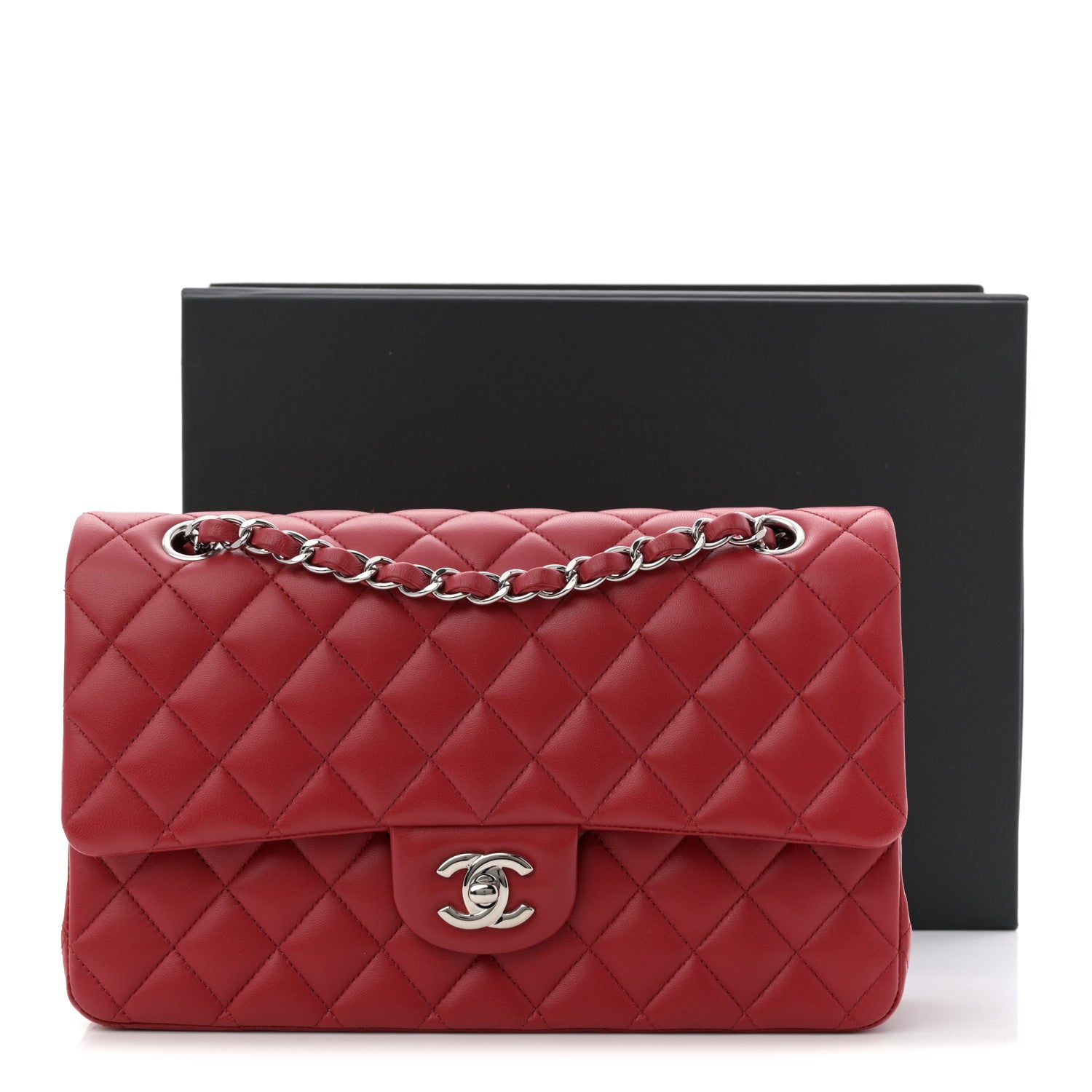 Lambskin Quilted Medium Double Flap Red