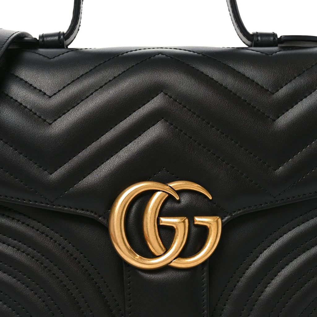 Calfskin Matelasse Small GG Marmont Top Handle Shoulder Bag Black