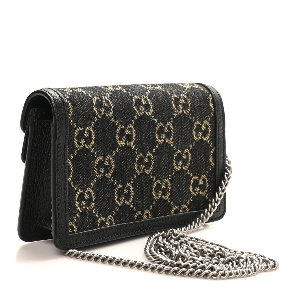 Jacquard Black Denim GG Monogram Super Mini Dionysus Shoulder Bag Black Ivory