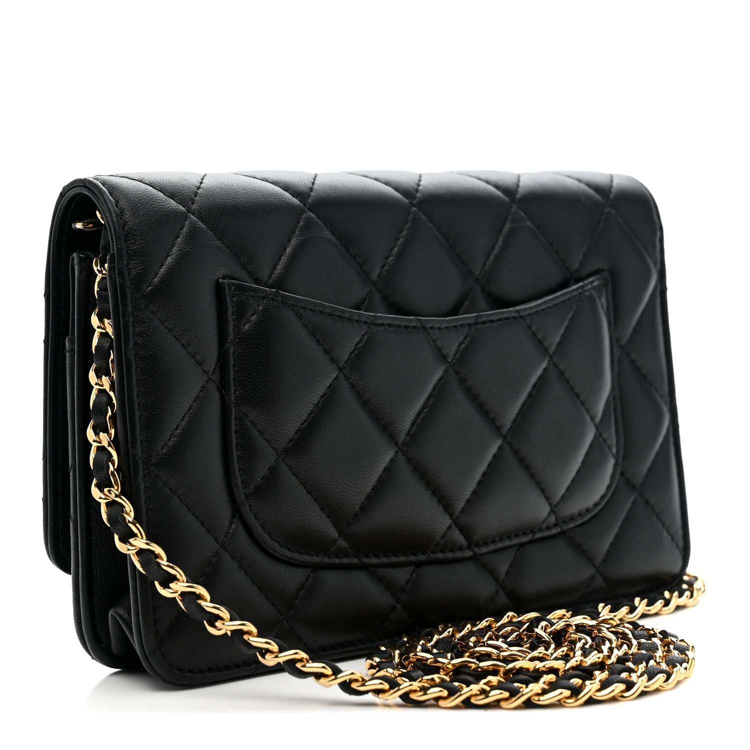 Lambskin Quilted Twisted CC Wallet On Chain WOC Black