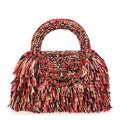 Raffia Fringe Nano Kelly Shopper Red Beige Black