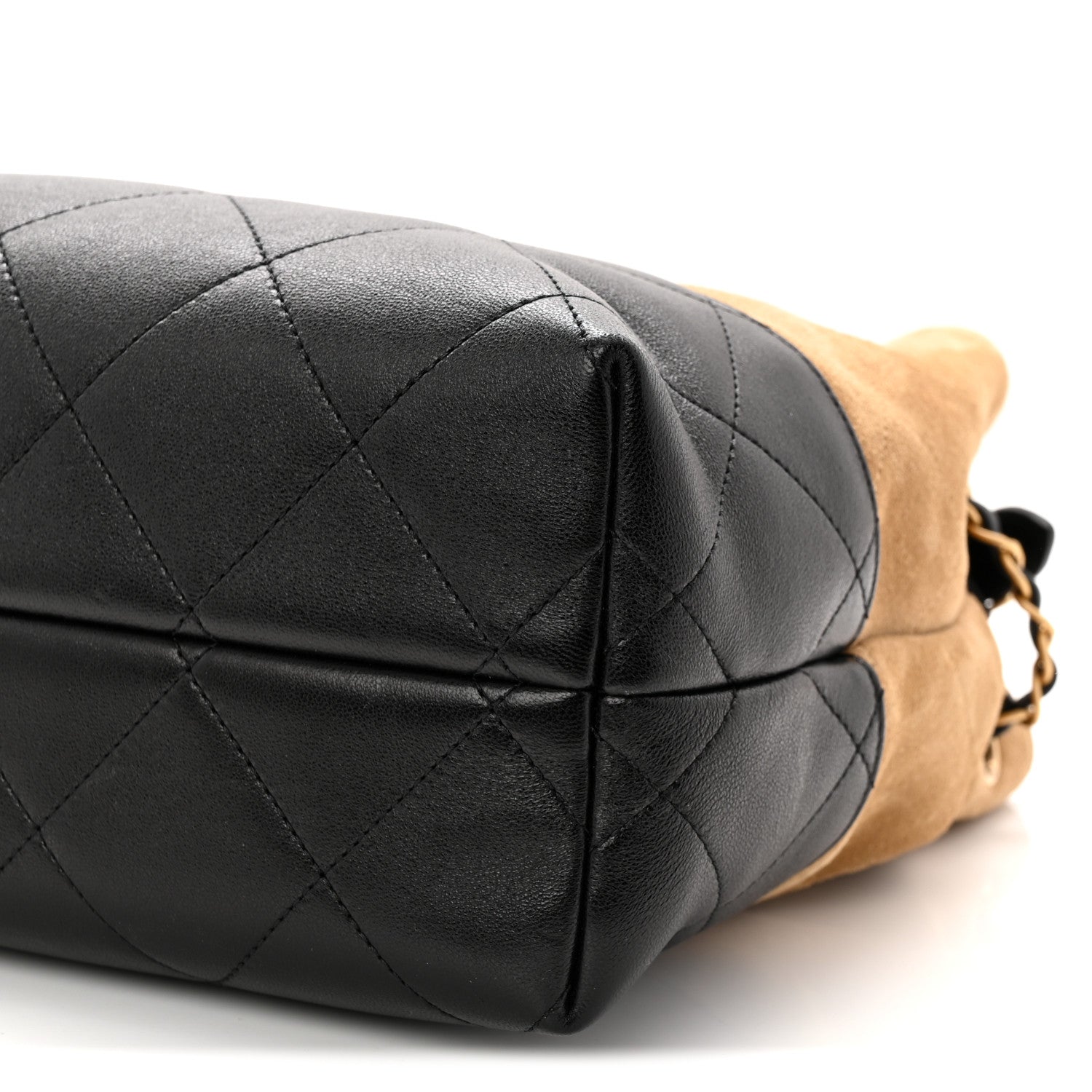 Suede Calfskin Shiny Lambskin Quilted Small Coco Base Shopping Bag Beige Black