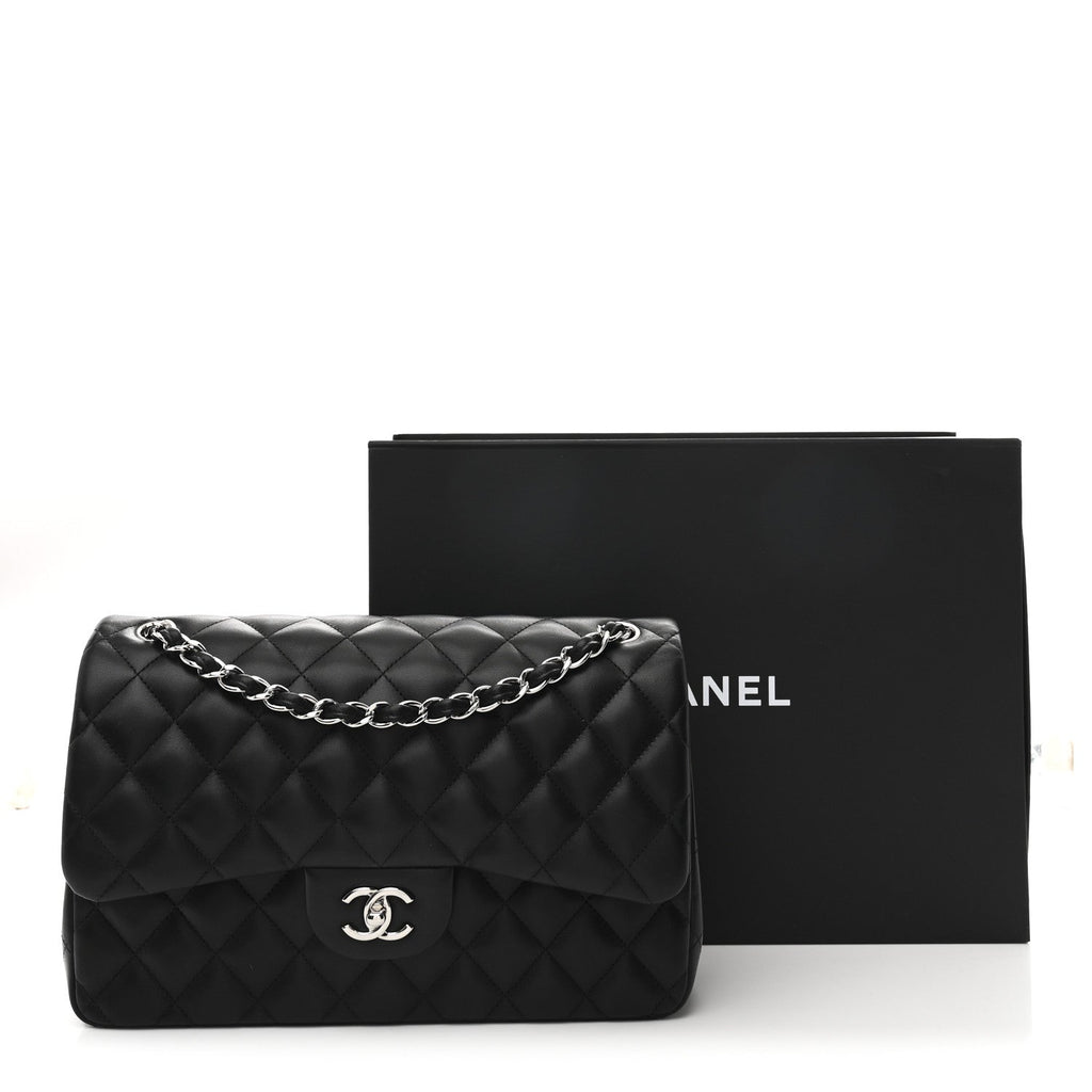 Lambskin Quilted Jumbo Double Flap Black
