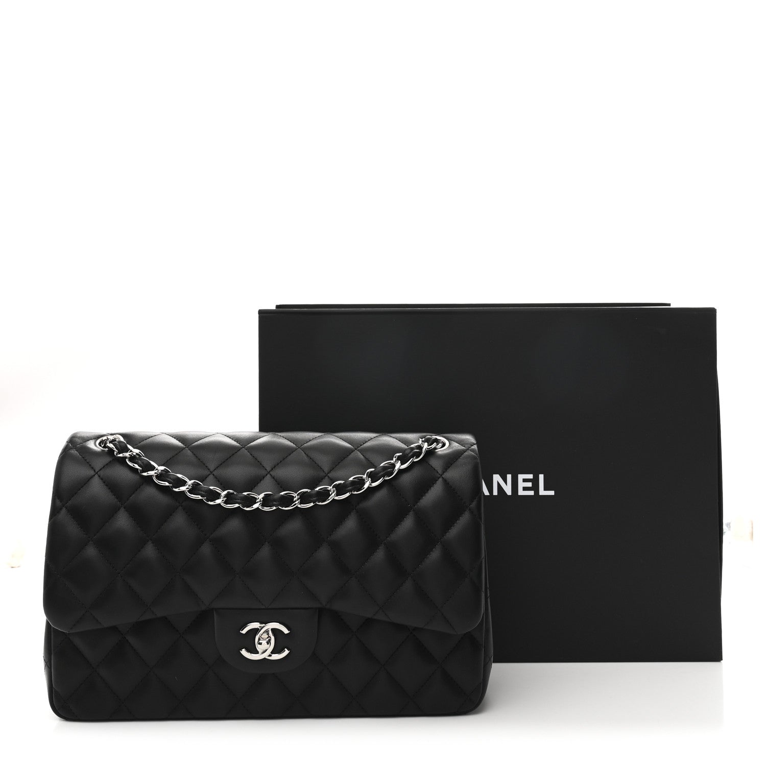 Lambskin Quilted Jumbo Double Flap Black