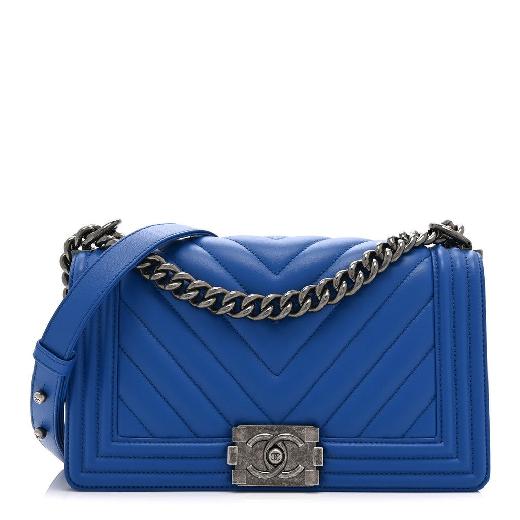 Lambskin Chevron Quilted Medium Boy Flap Blue