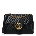 Calfskin Matelasse Medium GG Marmont Shoulder Bag Black