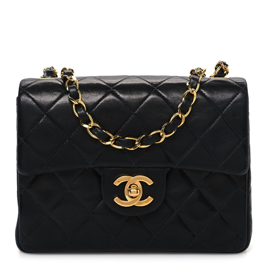 Lambskin Quilted Mini Square Flap Black