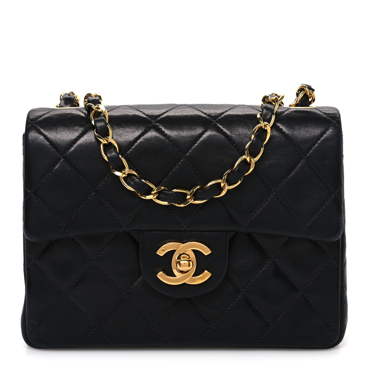 Lambskin Quilted Mini Square Flap Black