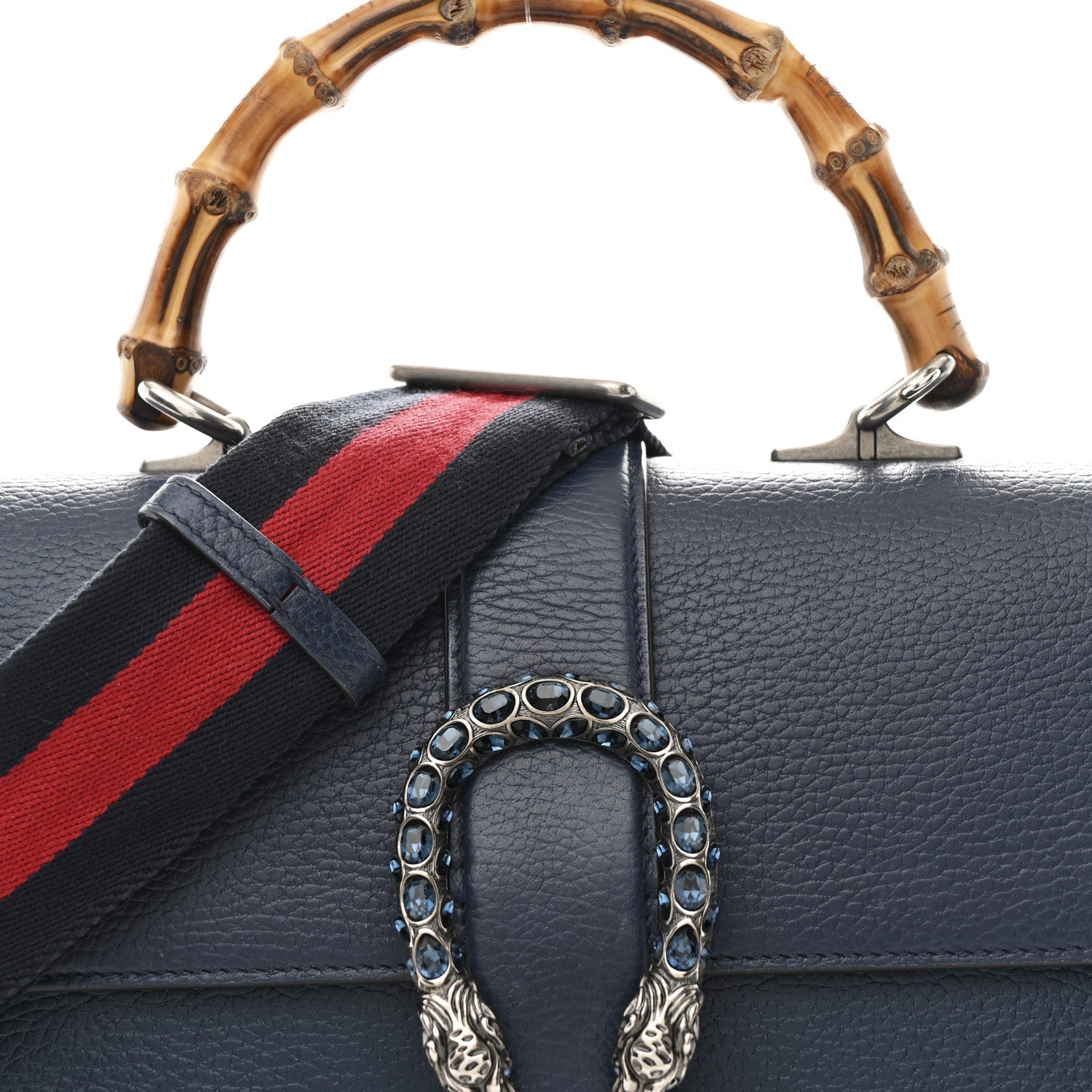 Dollar Calfskin Crystal Web Medium Dionysus Bamboo Top Handle Bag Blue Agata Montana Sapphire