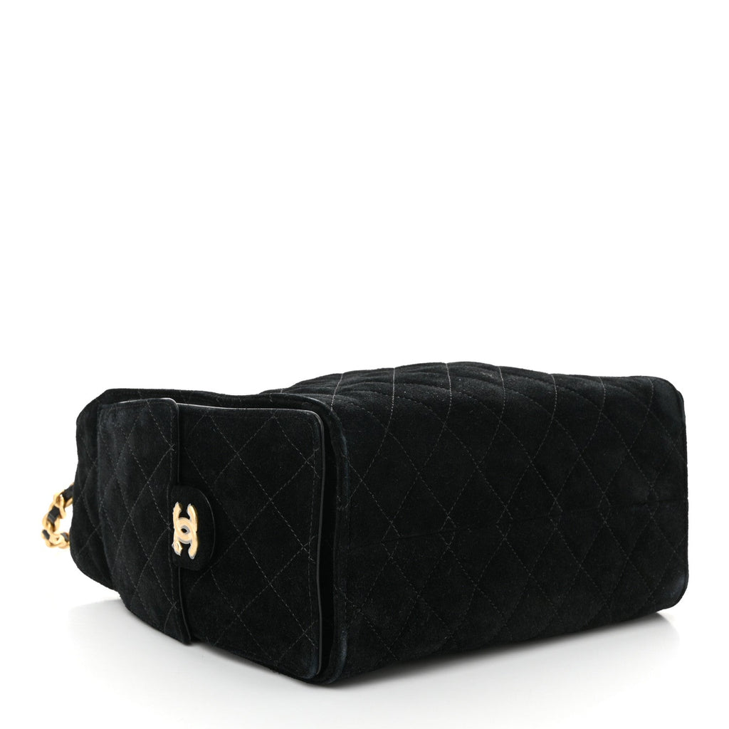 Suede Quilted Small Chanel 25 Handbag Black