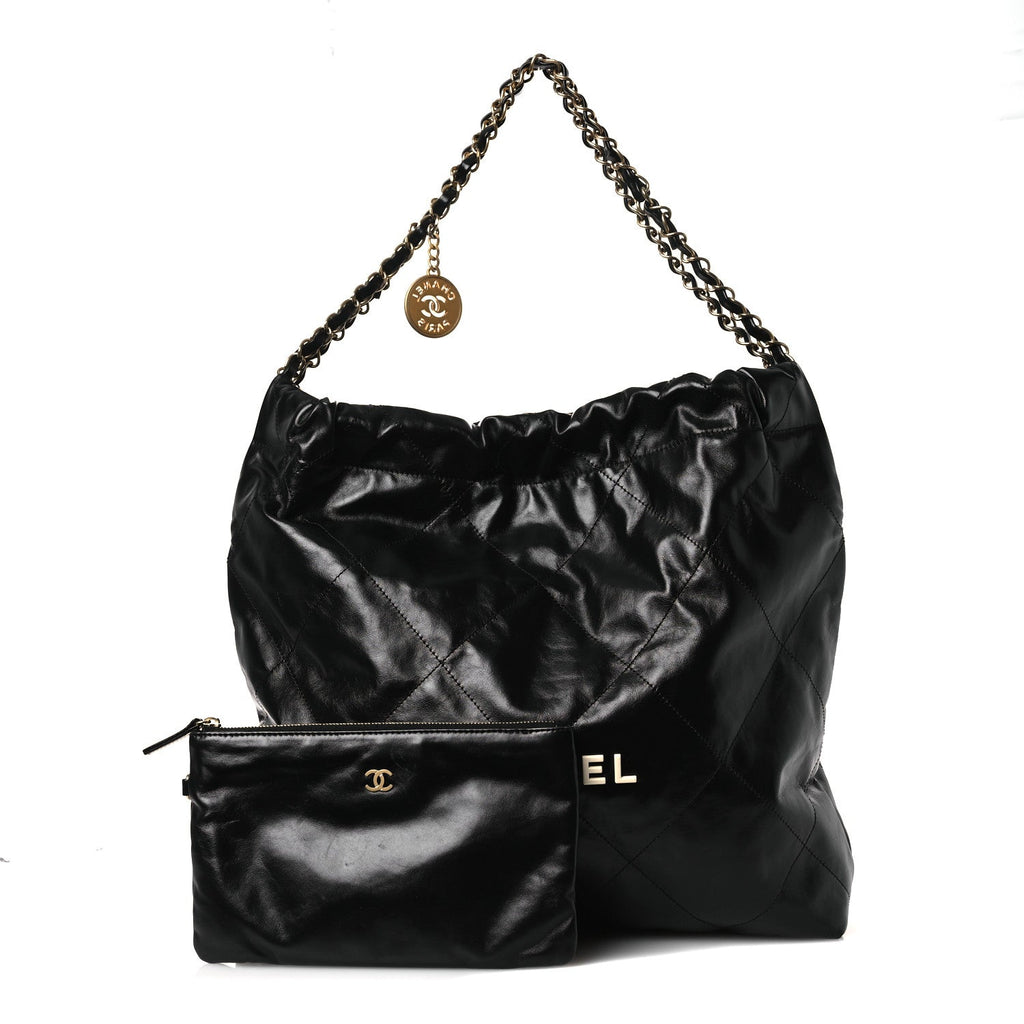 Shiny Calfskin Quilted Chanel 22 Black White