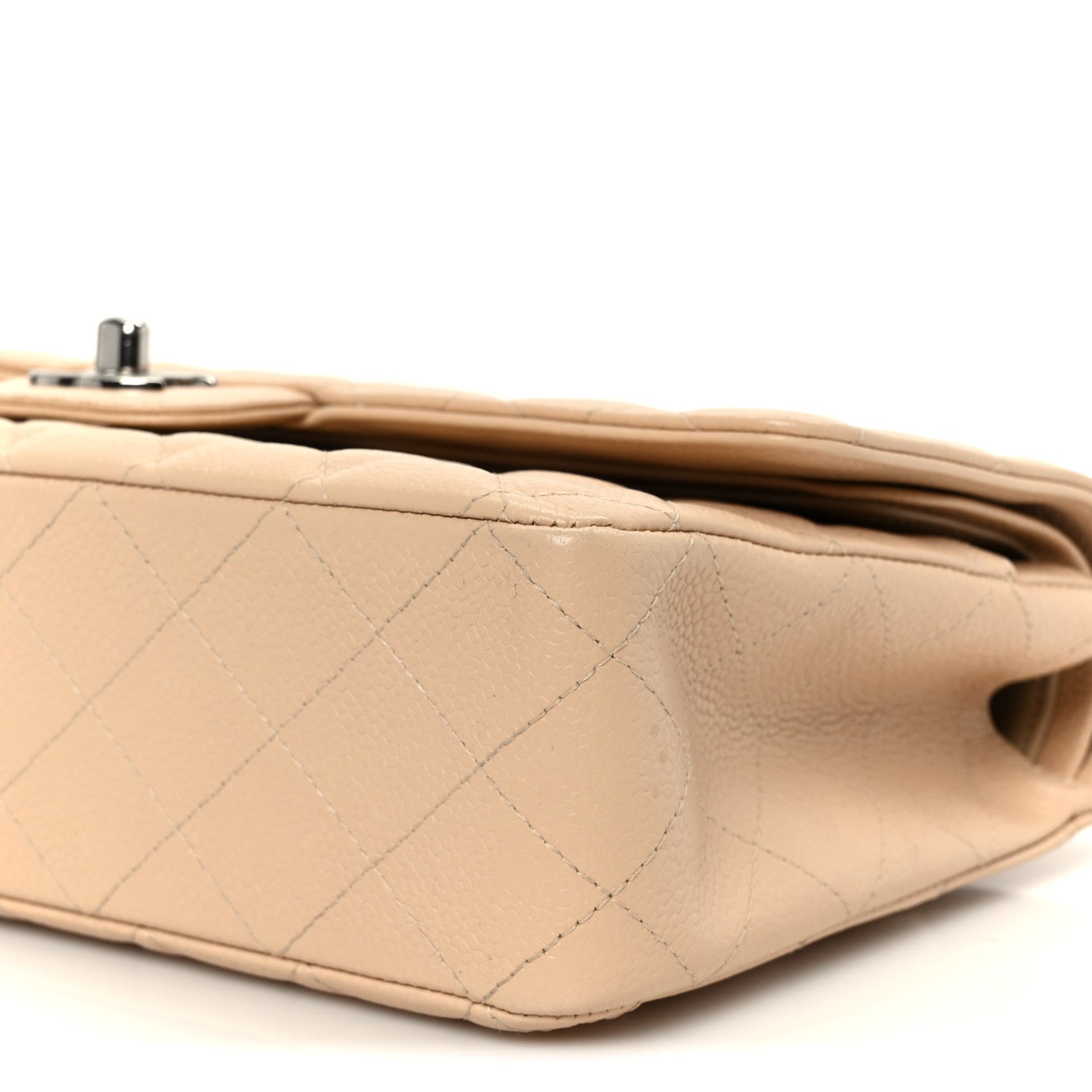 Caviar Quilted Medium Double Flap Beige