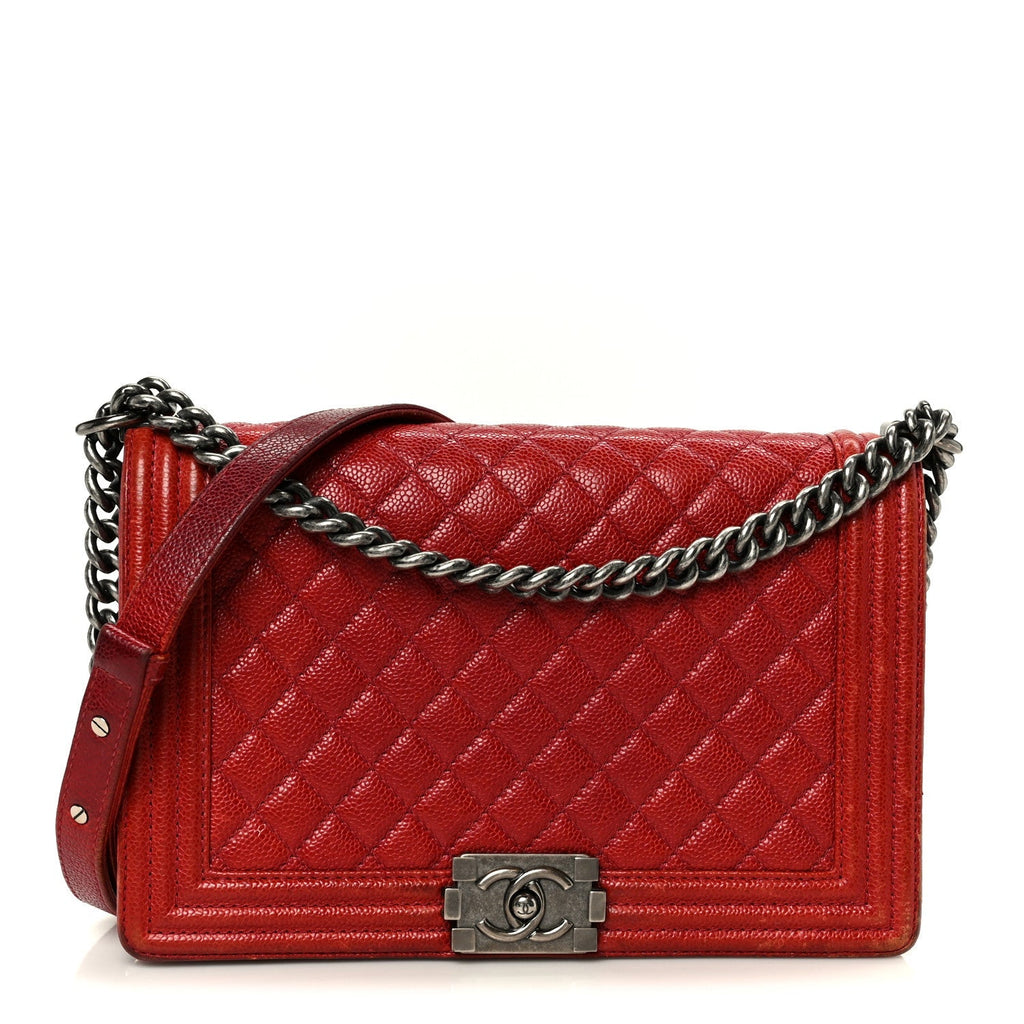 Caviar Quilted New Medium Boy Flap Dark Red
