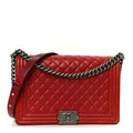 Caviar Quilted New Medium Boy Flap Dark Red