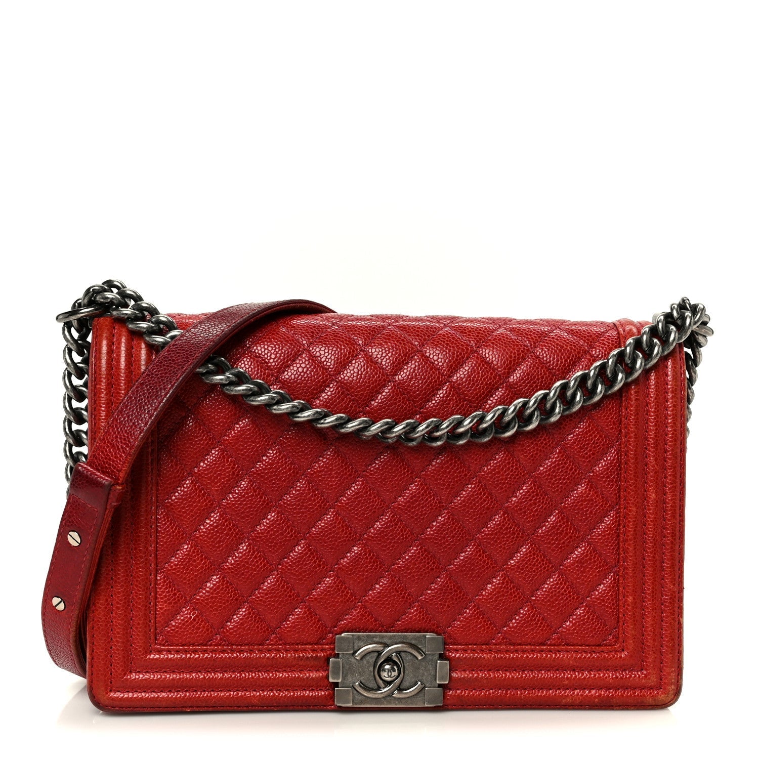 Caviar Quilted New Medium Boy Flap Dark Red