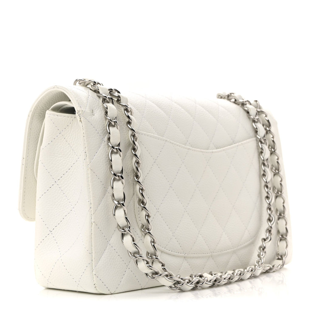 Caviar Quilted Medium Double Flap White
