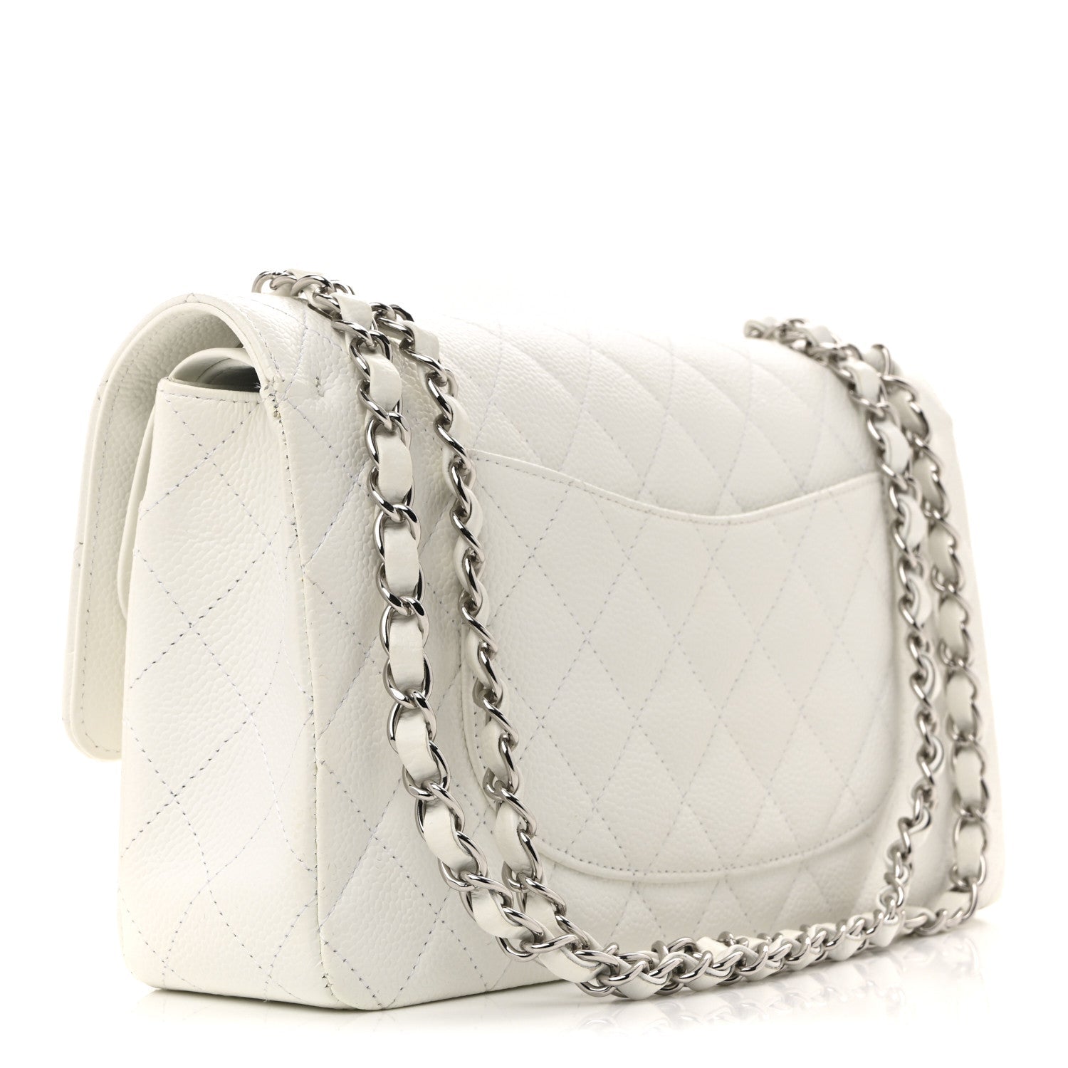Caviar Quilted Medium Double Flap White